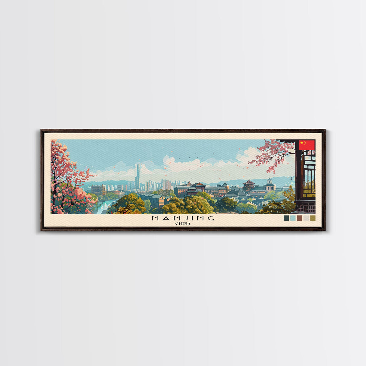 Nanjing, China Panoramic Canvas Print, Nanjing, China Painting, China Art, Nanjing Travel Poster, Travel Art, Housewarming Gift
