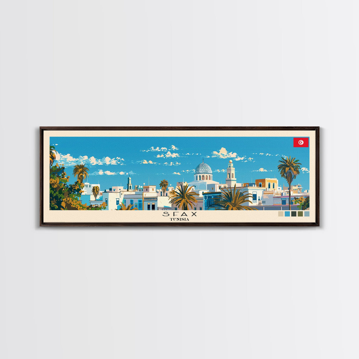 Sfax, Tunisia Panoramic Canvas Print, Sfax, Tunisia Painting, Tunisia Art, Sfax Travel Poster, Travel Art, Living Room Painting