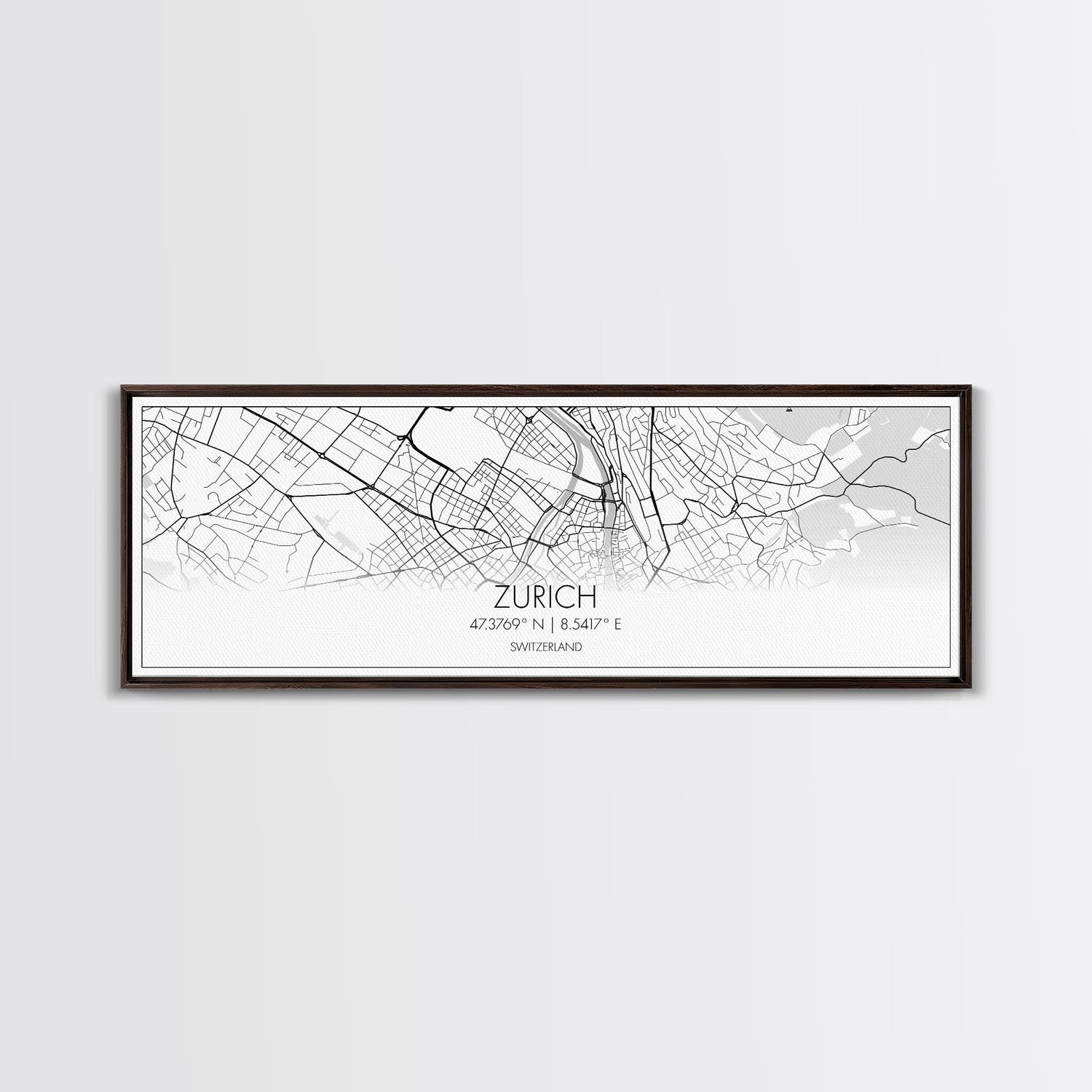 Panoramic Zurich City Map, Switzerland Art, Map Print, Minimalist Wall Art, Canvas Art, Housewarming Gift, Street Map Art, Closing Gift