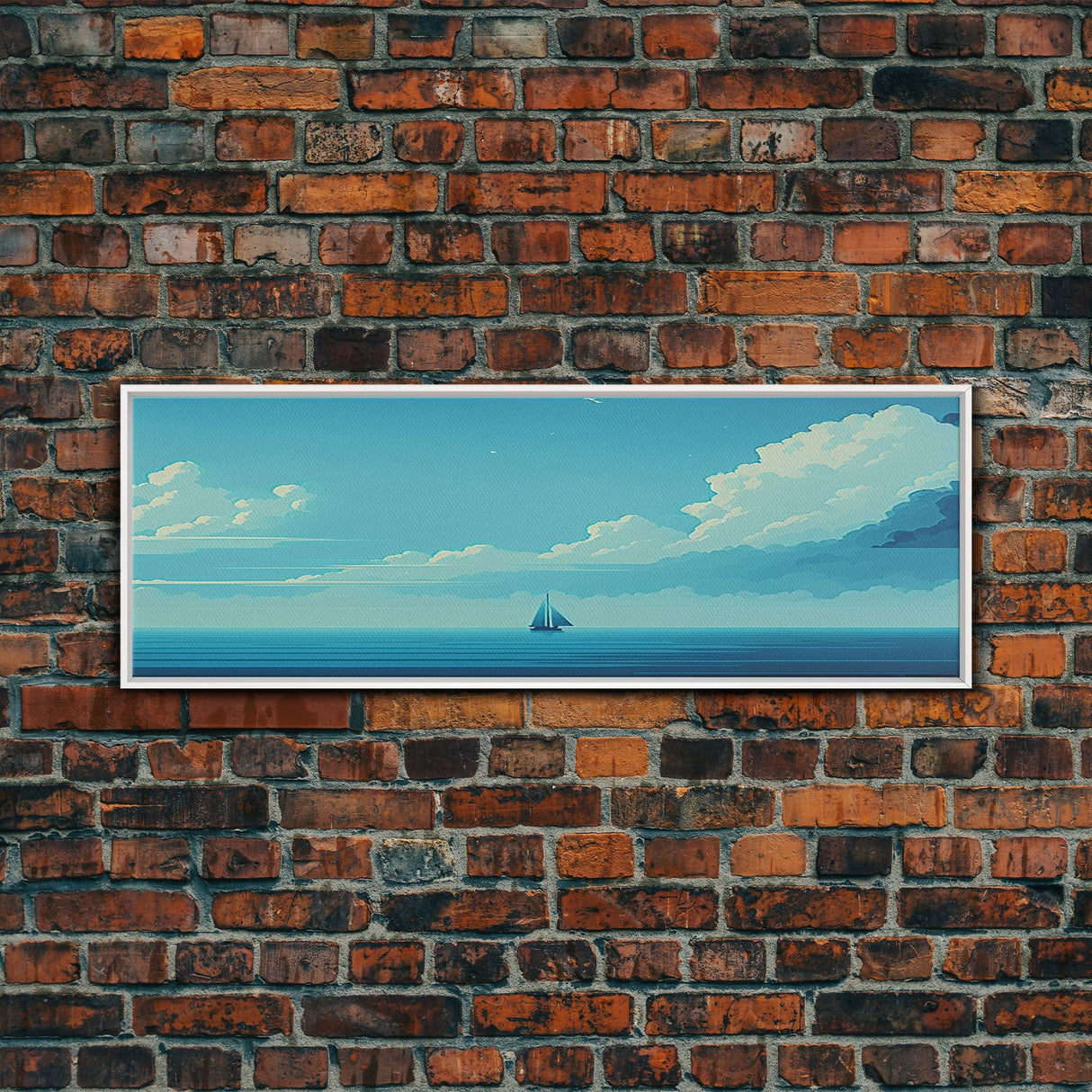 Just You, Me, and the Sea - Nautical Art - Sail Boat on the Open Ocean - Framed Canvas Print - Panoramic Art - Ultra Wide Art