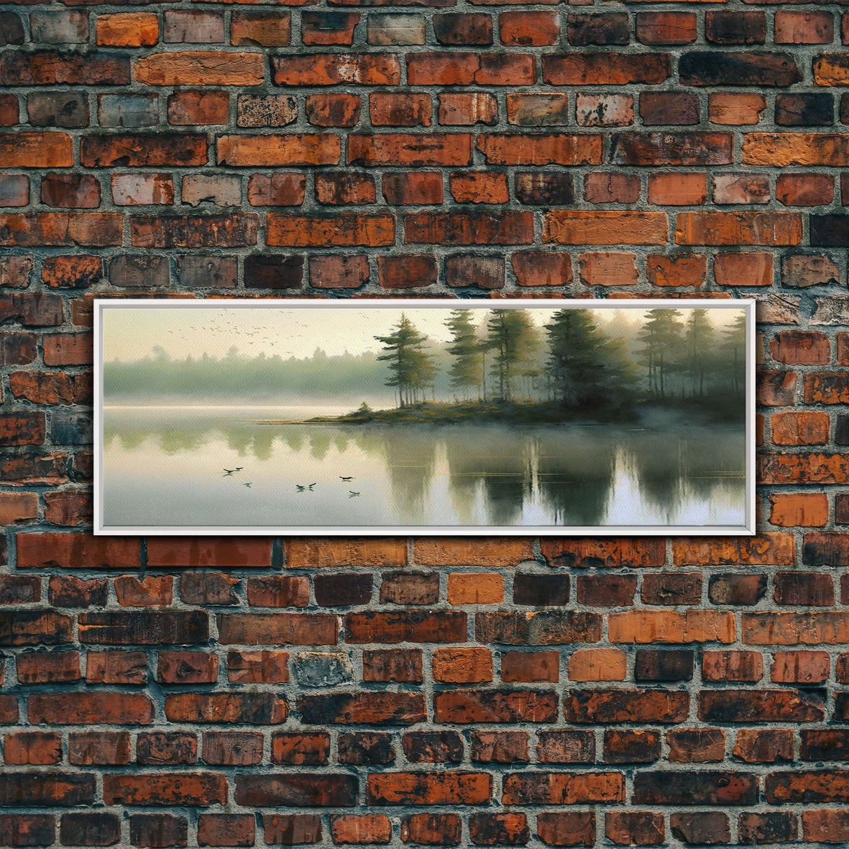 framed lake landscape art, panoramic, framed wall art, living room wall decor, framed canvas, minimalist landscape, abstract landscape art