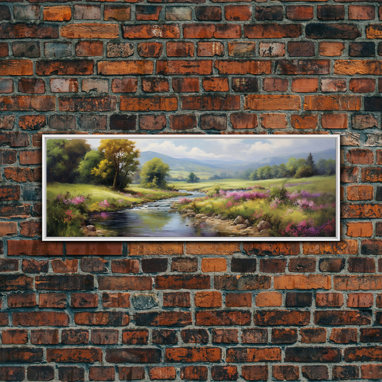 The Meadow, Framed Canvas Print, Framed Wall Art, Large Watercolor Painting, Panoramic Landscape Art Print, Modern Landscape Original Art
