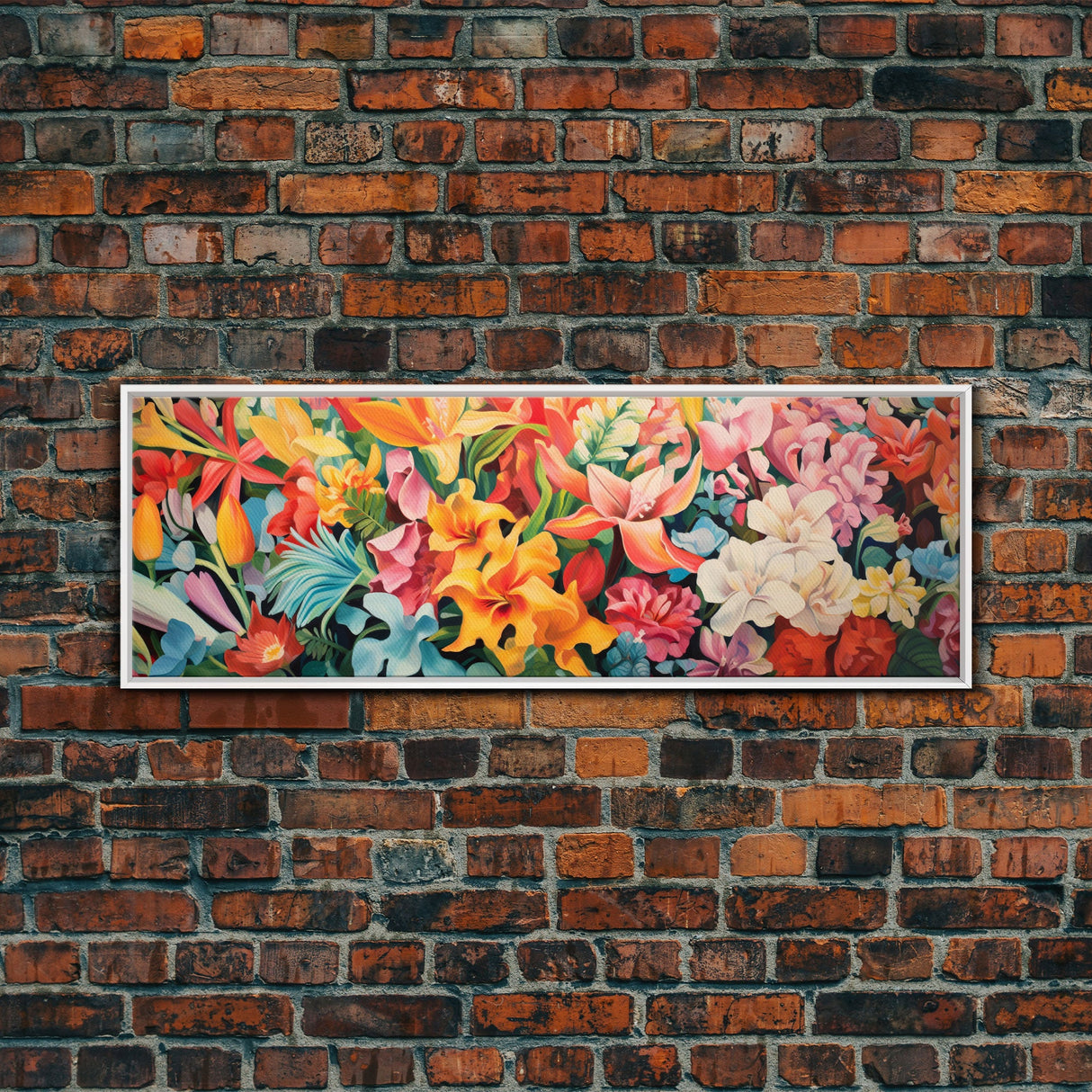 The Samurai, Framed Canvas Print, Panoramic Wall Art, Japanese Warrior Among The Cherry Blossoms, Retro Japanese Watercolor Painting