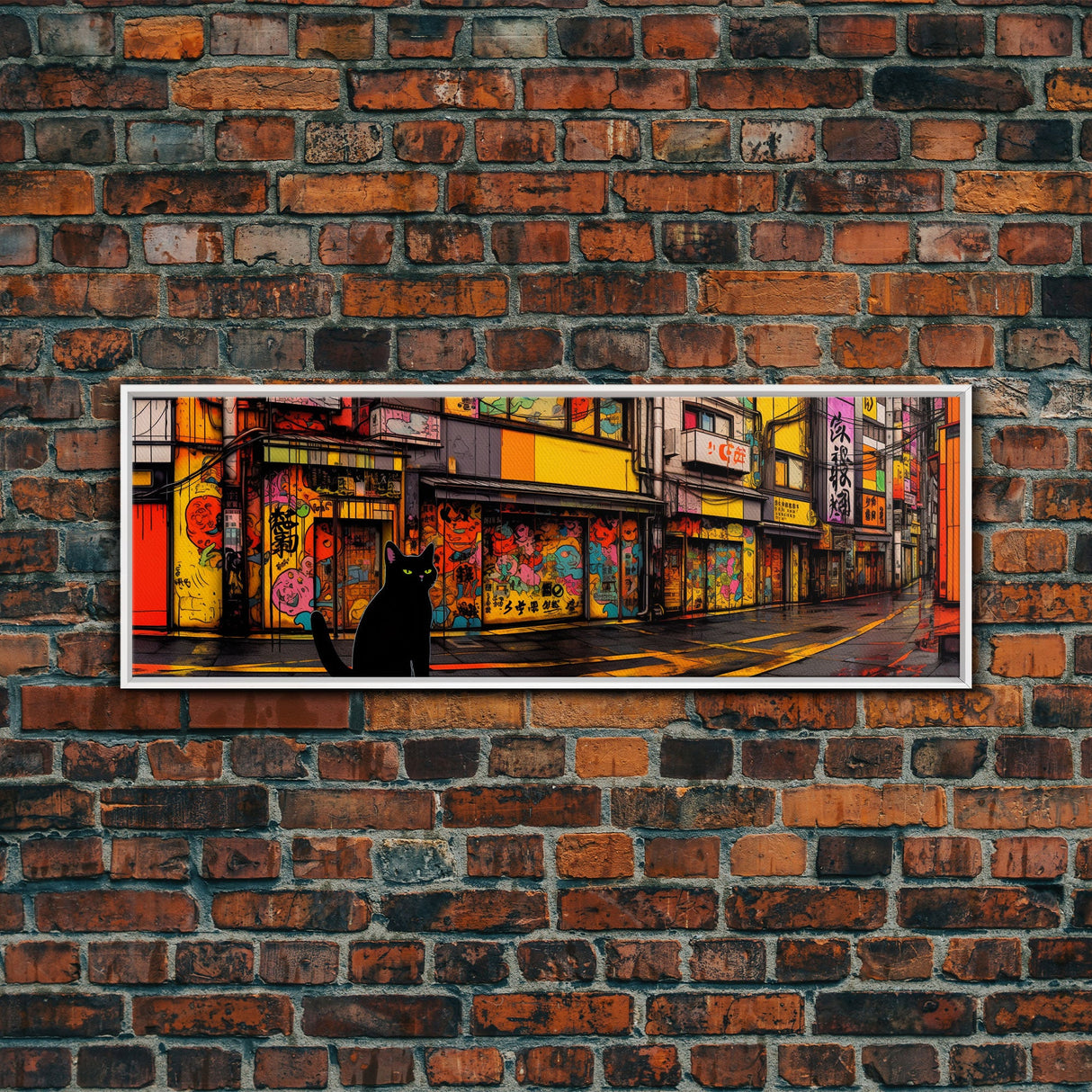 Black Cat Art Print, Framed Wall Art, Punk Cart Art, This Cat Is From The Streets, Colorful Cat Lover Art