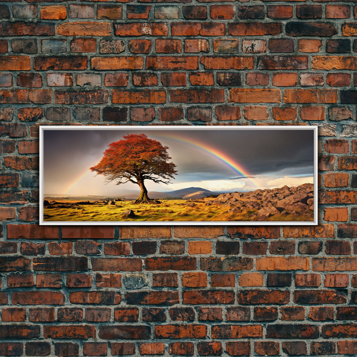 Landscape Wall Art, Vintage Art, Framed Canvas Print, Rainbow Over The Prairie Photography Print, Panoramic Style Extra Large Art