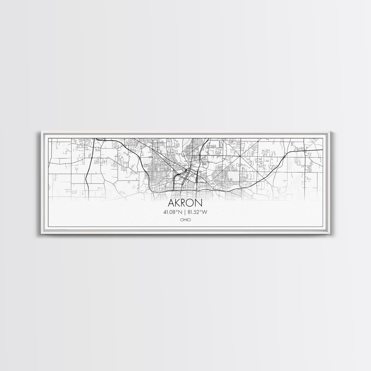Panoramic Akron City Map, Ohio Art, Map Print, Minimalist Wall Art, Canvas Art, Housewarming Gift, Street Map Art, Closing Gift