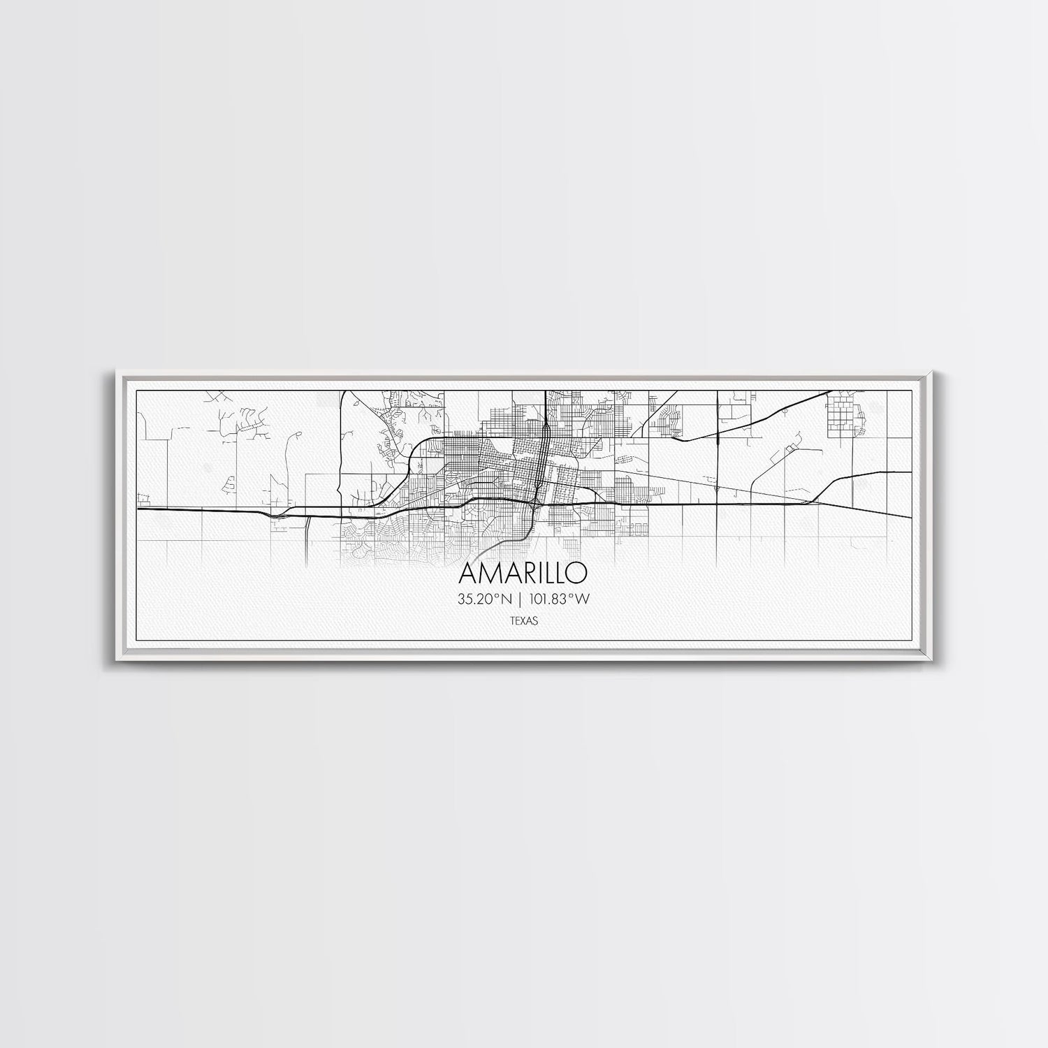 Panoramic Amarillo City Map, Texas Art, Map Print, Minimalist Wall Art, Canvas Art, Housewarming Gift, Street Map Art, Closing Gift