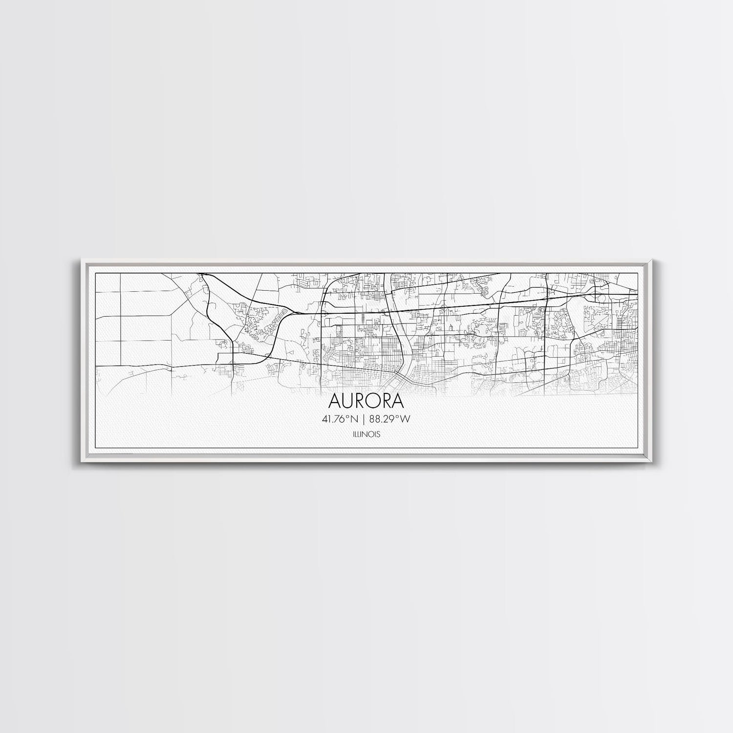 Panoramic Aurora City Map, Illinois Art, Map Print, Minimalist Wall Art, Canvas Art, Housewarming Gift, Street Map Art, Closing Gift