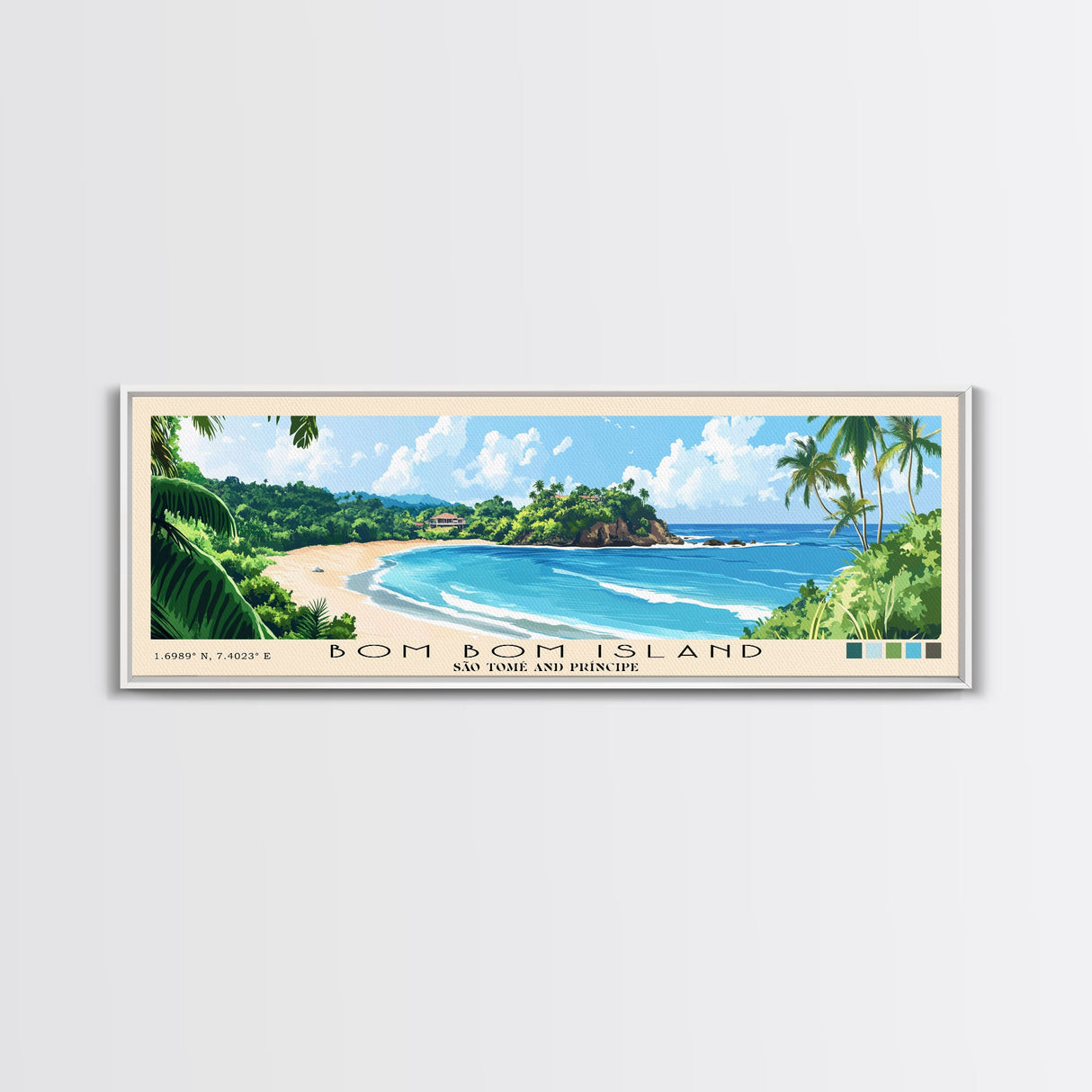 Bom Bom Island, São Tomé and Príncipe Panoramic Print, Vacation Gift, São Tomé and Príncipe Wall Art, Beach Painting, Beach Decor, Large Wall Art, Wood Frame Art