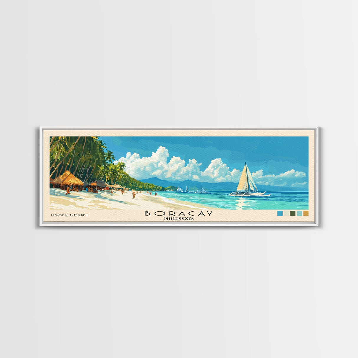 Boracay, Philippines Panoramic Print, Vacation Gift, Philippines Wall Art, Beach Painting, Beach Decor, Large Wall Art, Wood Frame Art