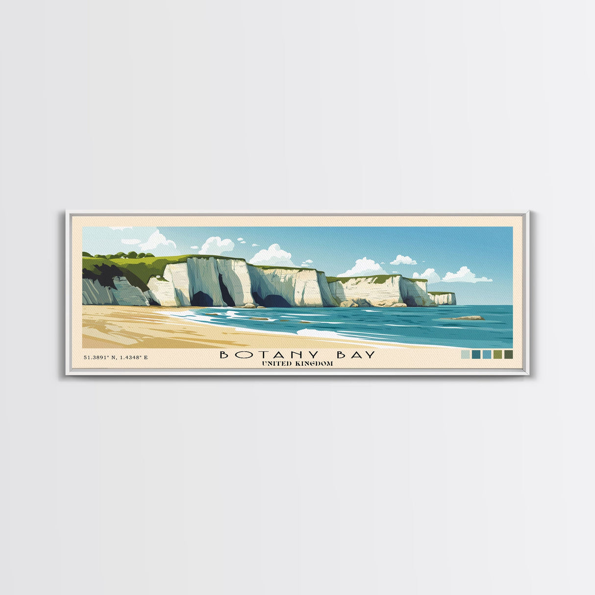 Botany Bay, United Kingdom Panoramic Print, Vacation Gift, United Kingdom Wall Art, Beach Painting, Beach Decor, Beach Or Lakehouse Art