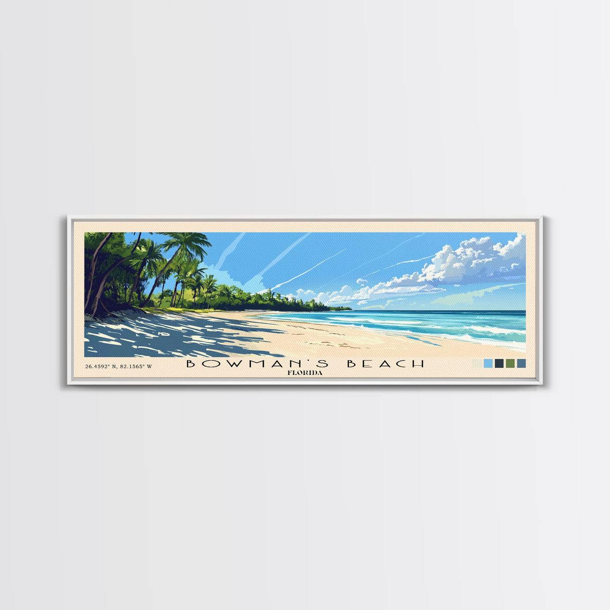 Bowman’s Beach, Florida Panoramic Print, Vacation Gift, Florida Wall Art, Beach Painting, Beach Decor, Large Wall Art, Wood Frame Art