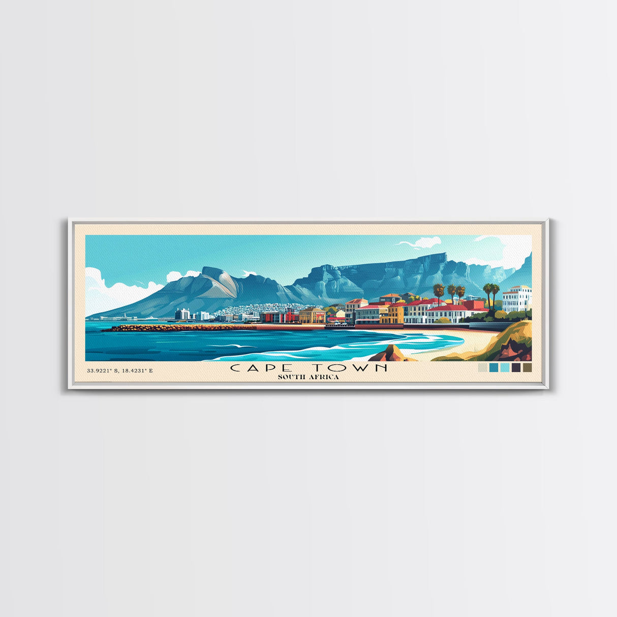 Cape Town, South Africa Panoramic Print, Vacation Gift, South Africa Wall Art, Beach Painting, Beach Decor, Large Wall Art, Wood Frame Art