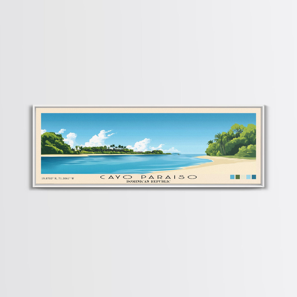 Cayo Paraiso, Dominican Republic Panoramic Beach Print, Vacation Gift, Dominican Republic Wall Art, Beach Painting, Beach Decor, Beach Painting