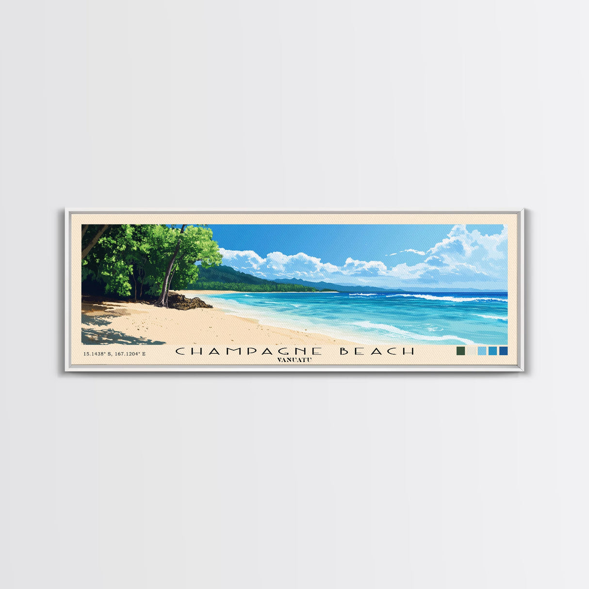 Champagne Beach, Vanuatu Panoramic Beach Print, Vacation Gift, Vanuatu Wall Art, Framed Canvas Print, Framed Beach Painting