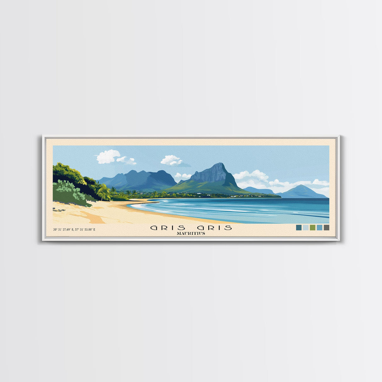 Gris Gris, Mauritius Panoramic Print, Vacation Gift, Mauritius Wall Art, Beach Painting, Beach Decor, Beach Or Lakehouse Art