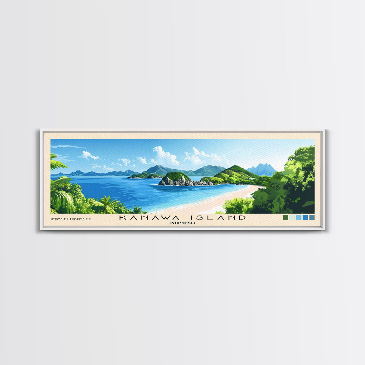 Kanawa Island, Indonesia Panoramic Beach Print, Vacation Gift, Indonesia Wall Art, Beach Painting, Beach Decor, Beach Painting