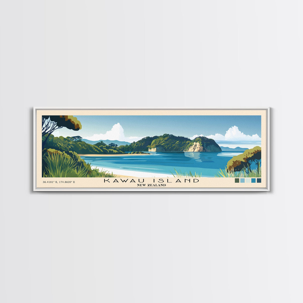 Kawau Island, New Zealand Panoramic Print, Vacation Gift, New Zealand Wall Art, Beach Painting, Beach Decor, Beach Or Lakehouse Art