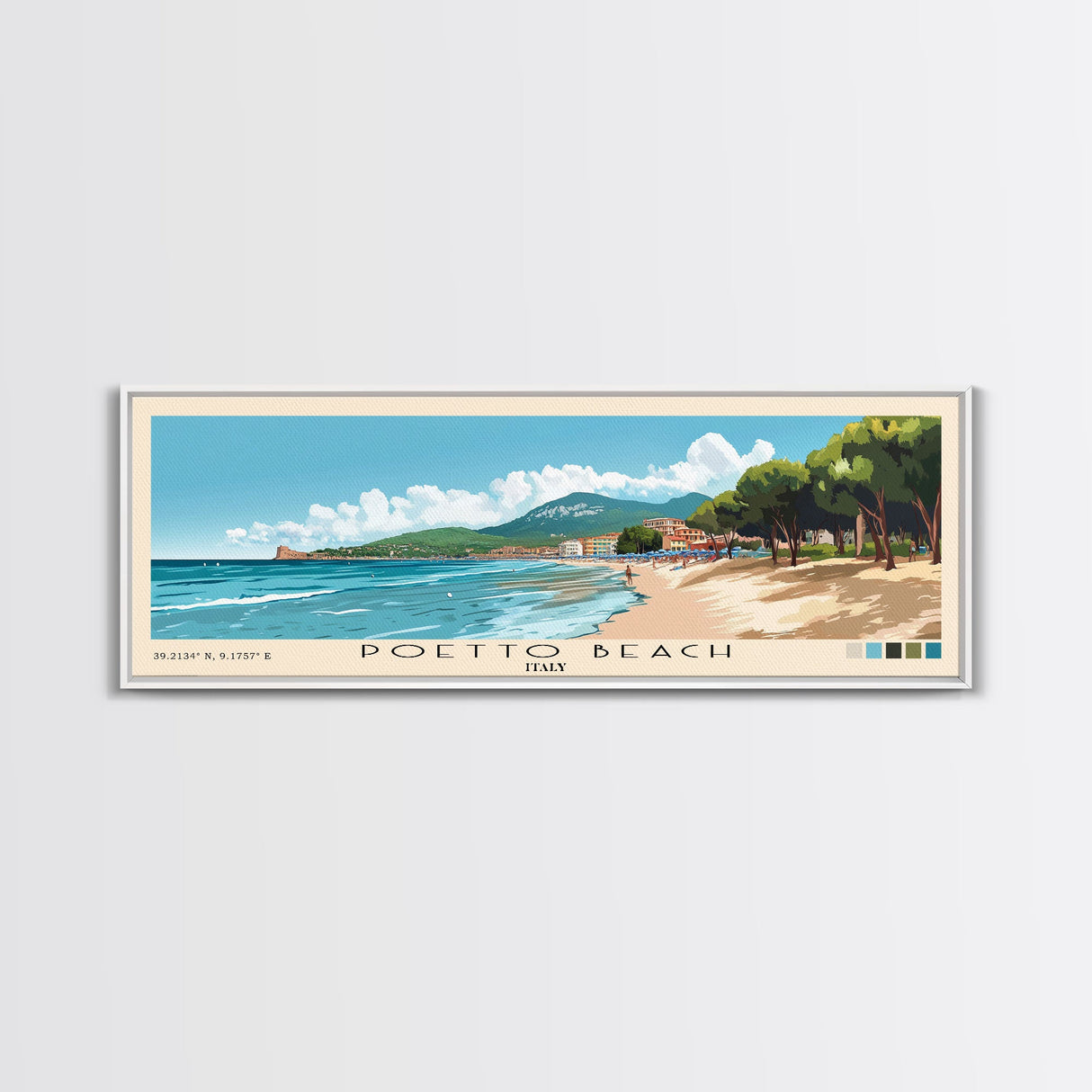 Poetto Beach, Italy Panoramic Print, Vacation Gift, Italy Wall Art, Vacation Wall Art, Vacatation Memories, Beach Decor, Beach Or Lakehouse Art