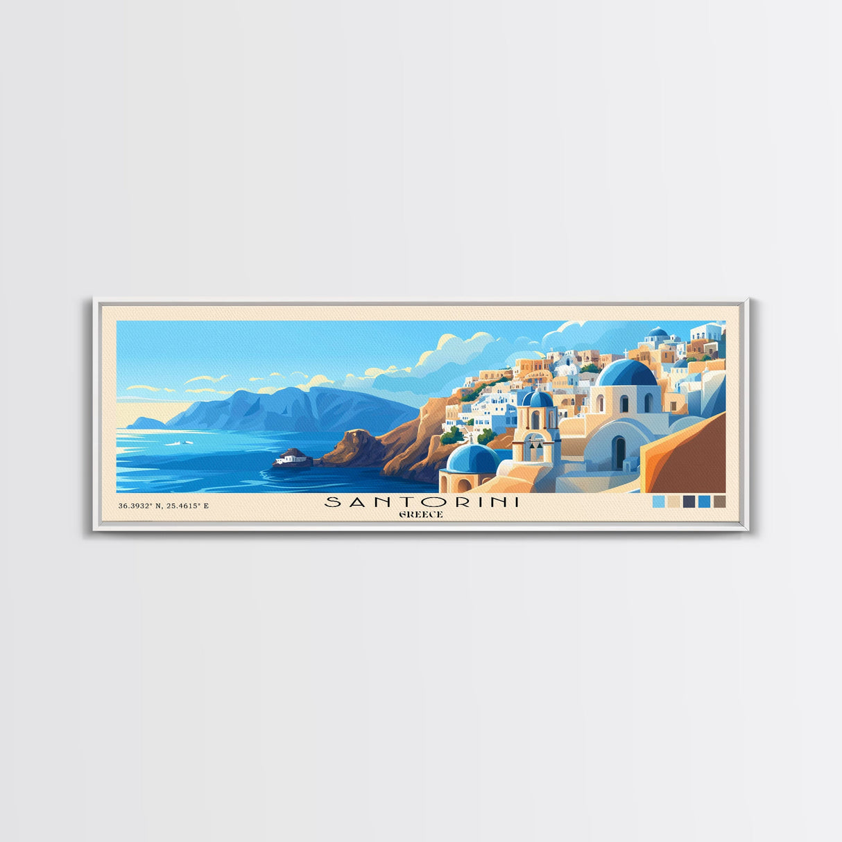 Santorini, Greece Panoramic Print, Vacation Gift, Greece Wall Art, Vacation Wall Art, Vacatation Memories, Beach Decor, Beach Or Lakehouse Art