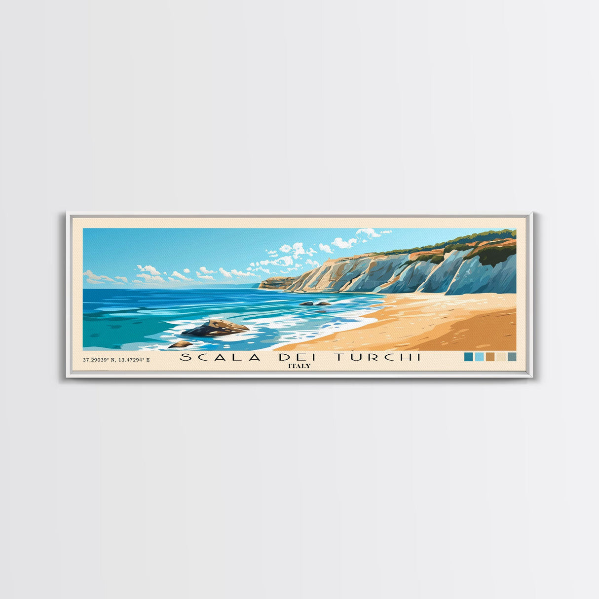 Scala dei Turchi, Italy Panoramic Print, Vacation Gift, Italy Wall Art, Beach Painting, Beach Decor, Large Wall Art, Wood Frame Art
