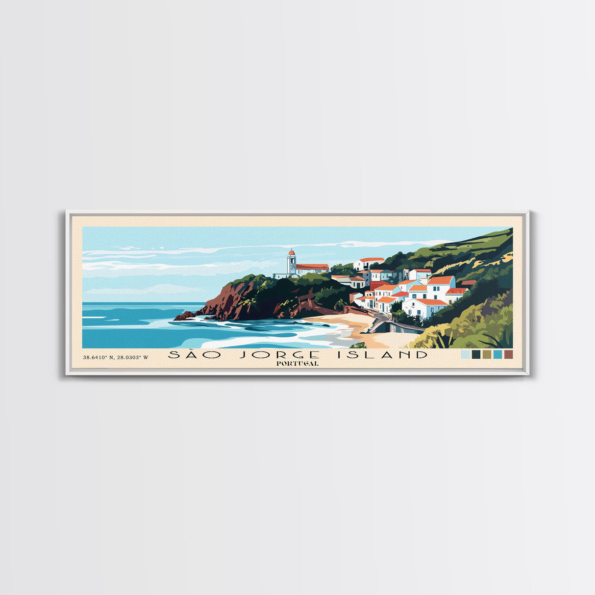 São Jorge Island, Portugal Panoramic Beach Print, Vacation Gift, Portugal Wall Art, Beach Painting, Beach Decor, Beach Painting