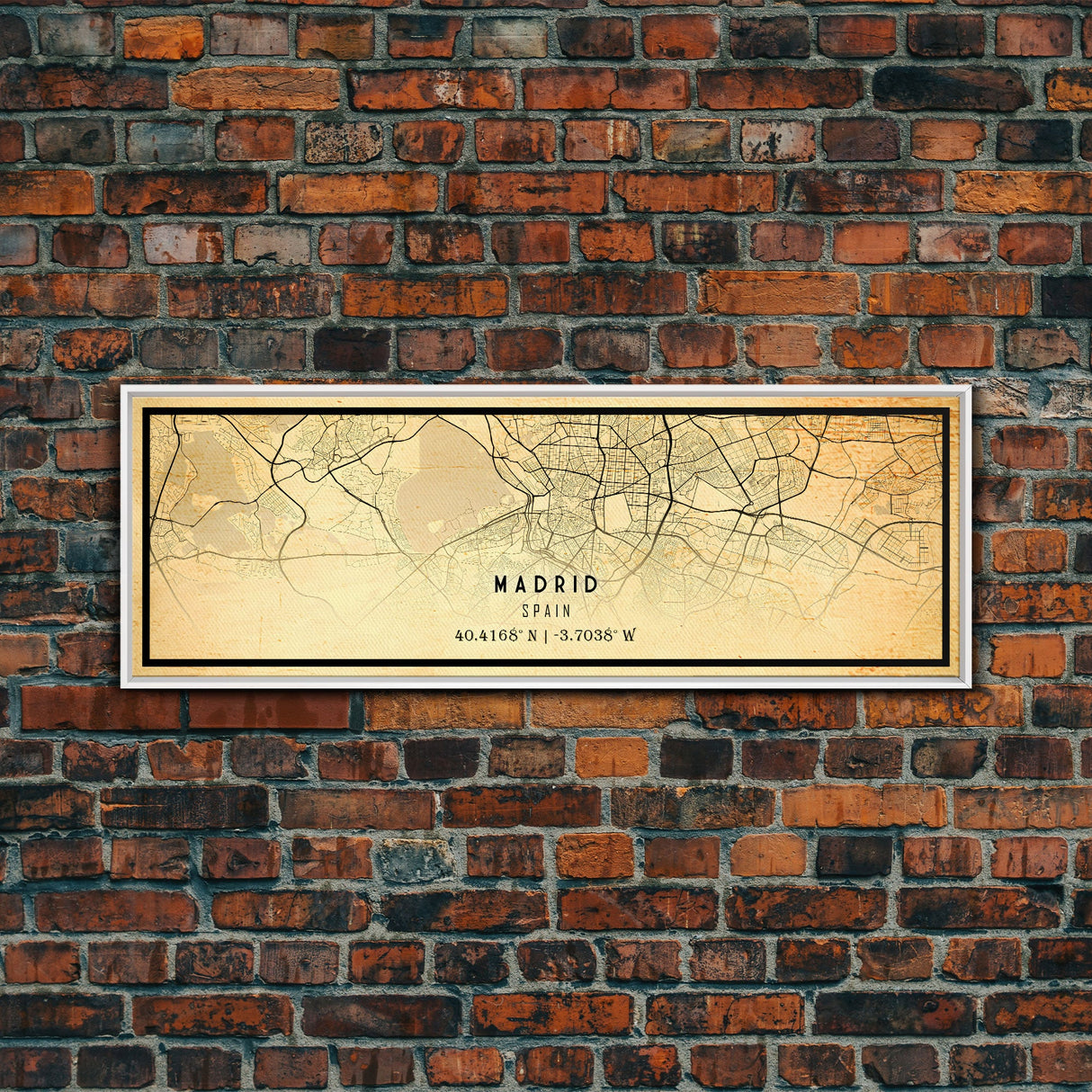 Panoramic Madrid Spain map print poster or framed canvas, Madrid map print poster canvas, city map print poster canvas, Vintage Travel Art