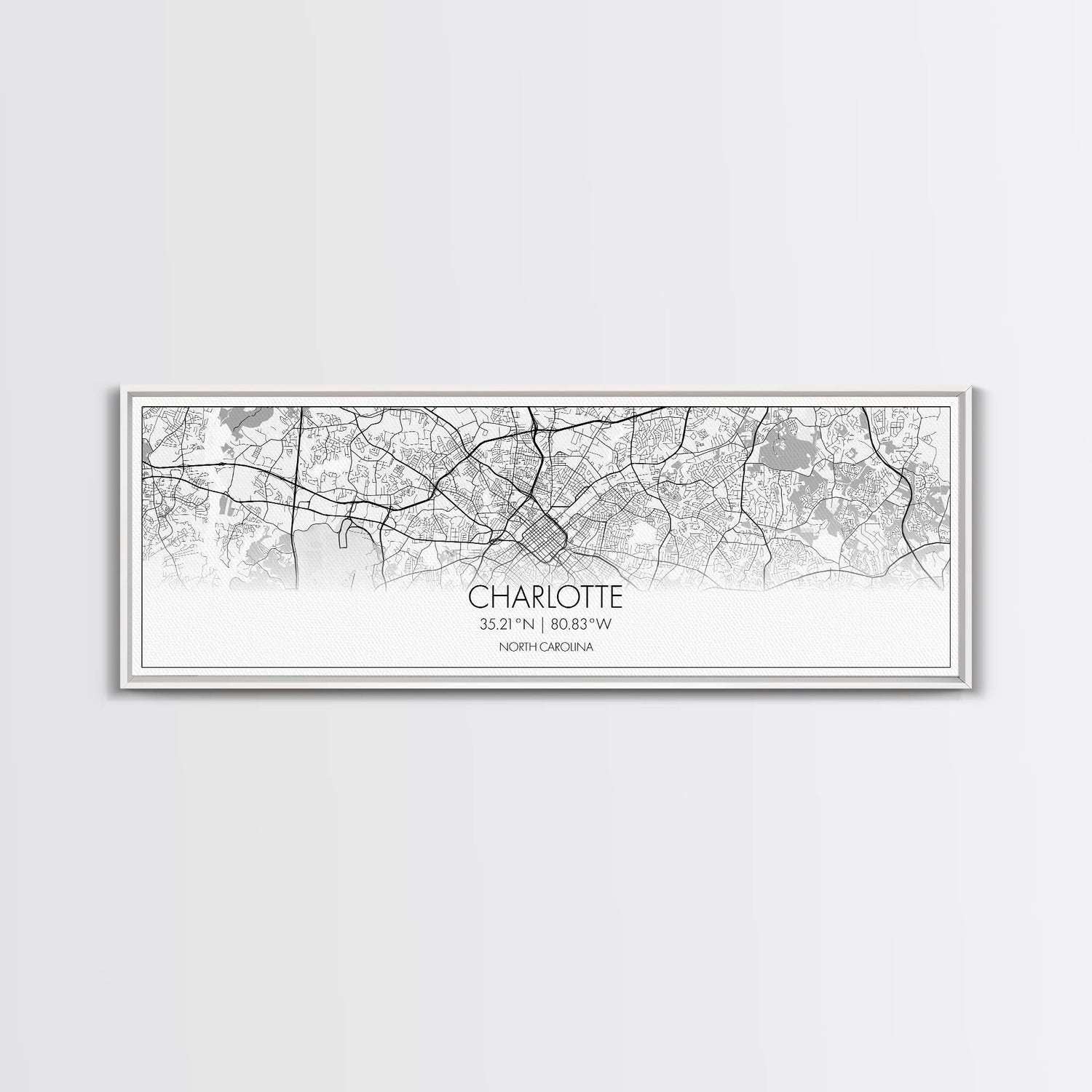 Panoramic Charlotte City Map, North Carolina Art, Map Print, Minimalist Wall Art, Canvas Art, Housewarming Gift, Street Map, Closing Gift