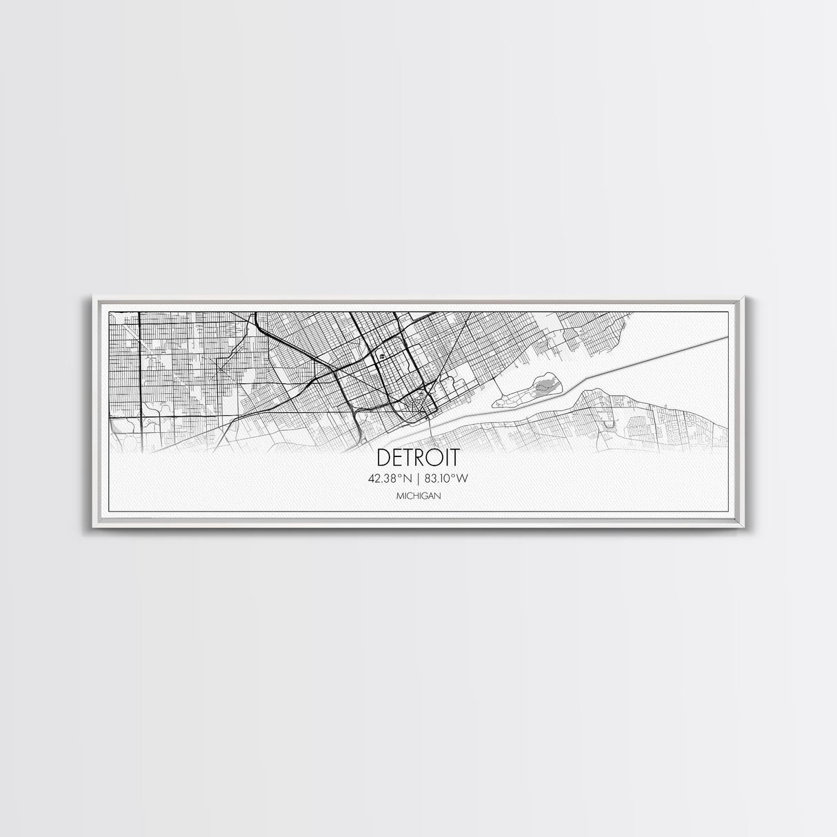 Panoramic Detroit City Map, Michigan Art, Map Print, Minimalist Wall Art, Canvas Art, Housewarming Gift, Street Map Art, Closing Gift