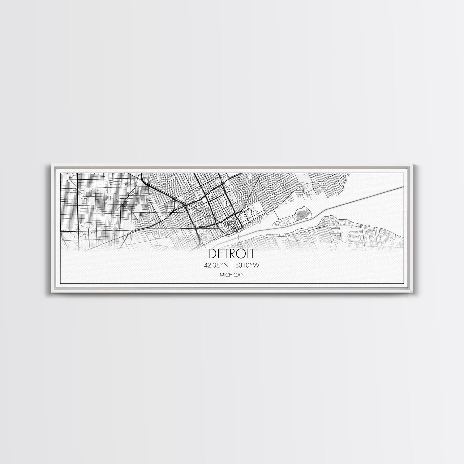 Panoramic Detroit City Map, Michigan Art, Map Print, Minimalist Wall Art, Canvas Art, Housewarming Gift, Street Map Art, Closing Gift