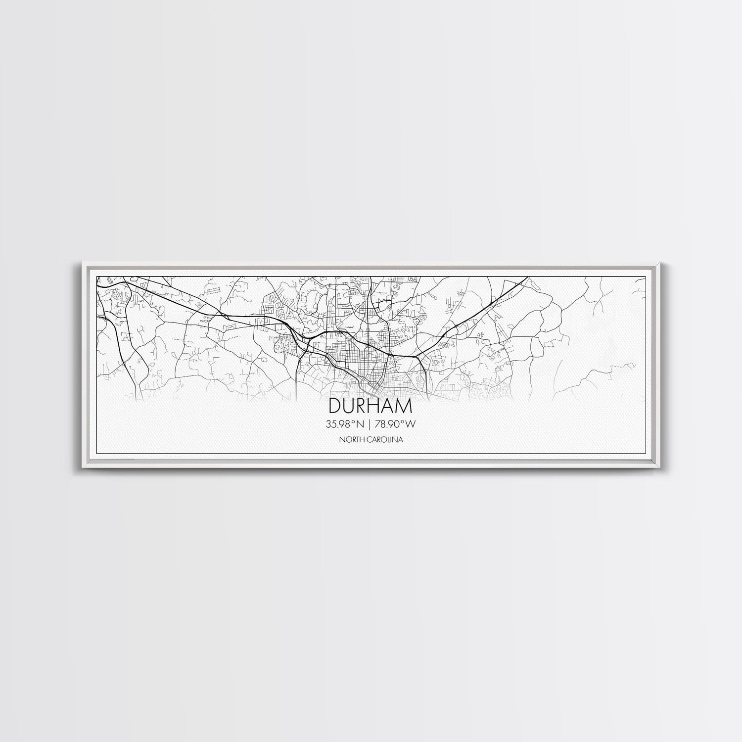 Panoramic Durham City Map, North Carolina Art, Map Print, Minimalist Wall Art, Canvas Art, Housewarming Gift, Street Map Art, Closing Gift