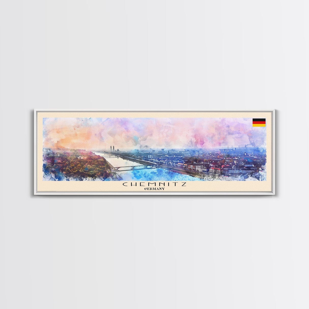 Chemnitz Germany Wall Art, Panoramic Travel Poster, Panoramic Framed Canvas Print, City Wall Art, Wall Hanging Home Decor, Travel Art