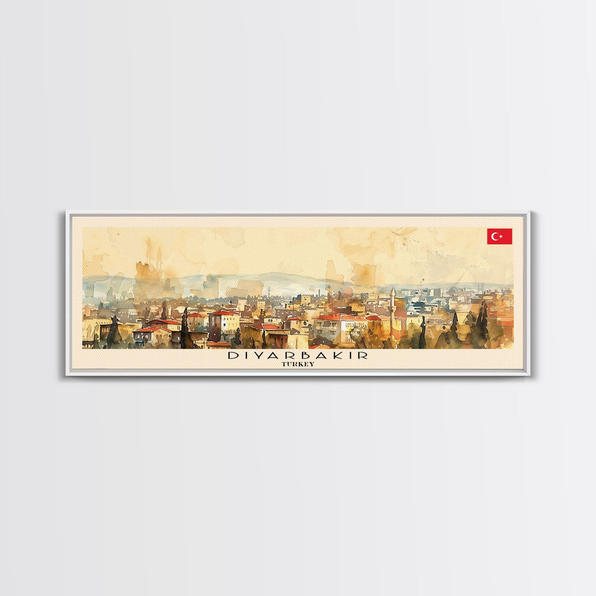 Diyarbakr Turkey Panoramic Travel Poster, Framed Canvas Print or Metal Wall Art, Travel Art, Home Decor, Panoramic Painting, Midcentury Art