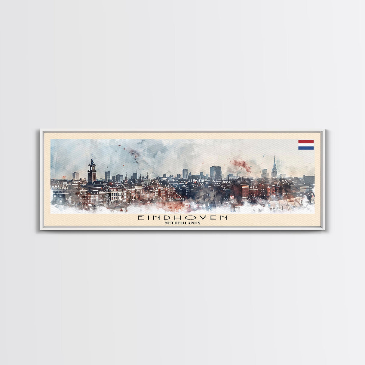 Eindhoven Netherlands Panoramic Travel Poster, Framed Canvas Print or Metal Wall Art, Travel Art, Home Decor, Panoramic Painting, Midcentury Art