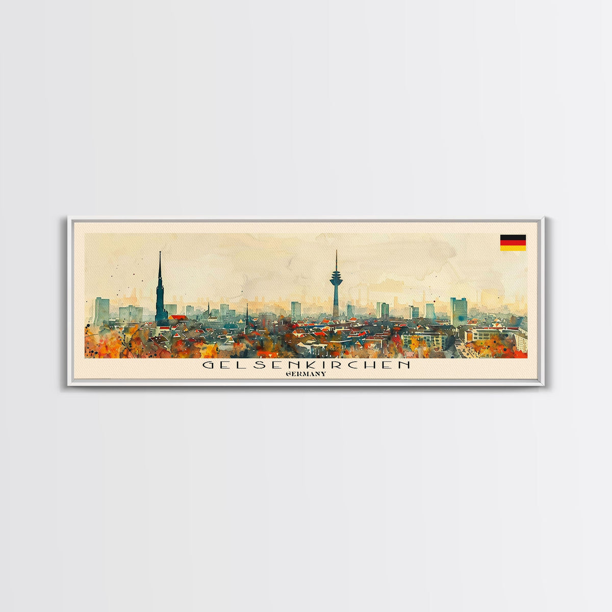 Gelsenkirchen Germany Panoramic Travel Poster, Framed Canvas Print or Metal Wall Art, Travel Art, Home Decor, Panoramic Painting, Midcentury Art