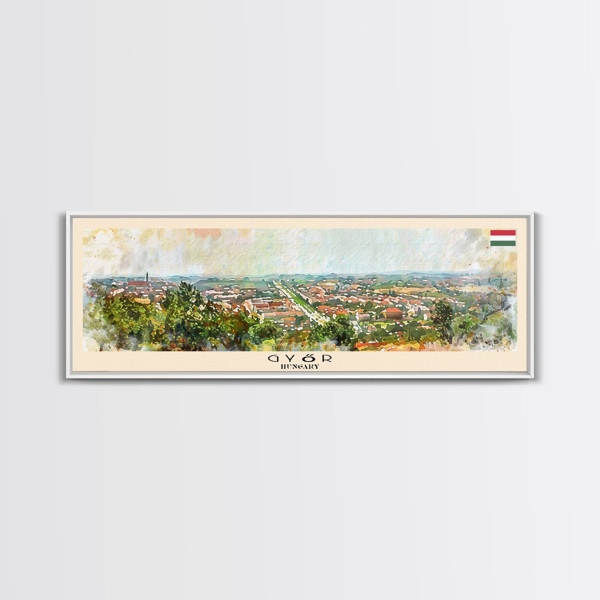 Gyor Hungary Wall Art, Panoramic Travel Poster, Panoramic Framed Canvas Print, City Wall Art, Wall Hanging Home Decor, Travel Art