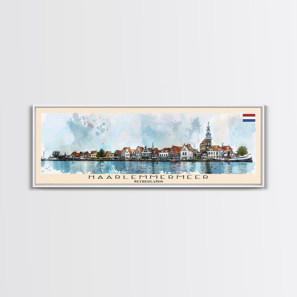 Haarlemmermeer Netherlands Panoramic Travel Poster, Framed Canvas Print or Metal Wall Art, Travel Art, Home Decor, Panoramic Painting, Midcentury Art