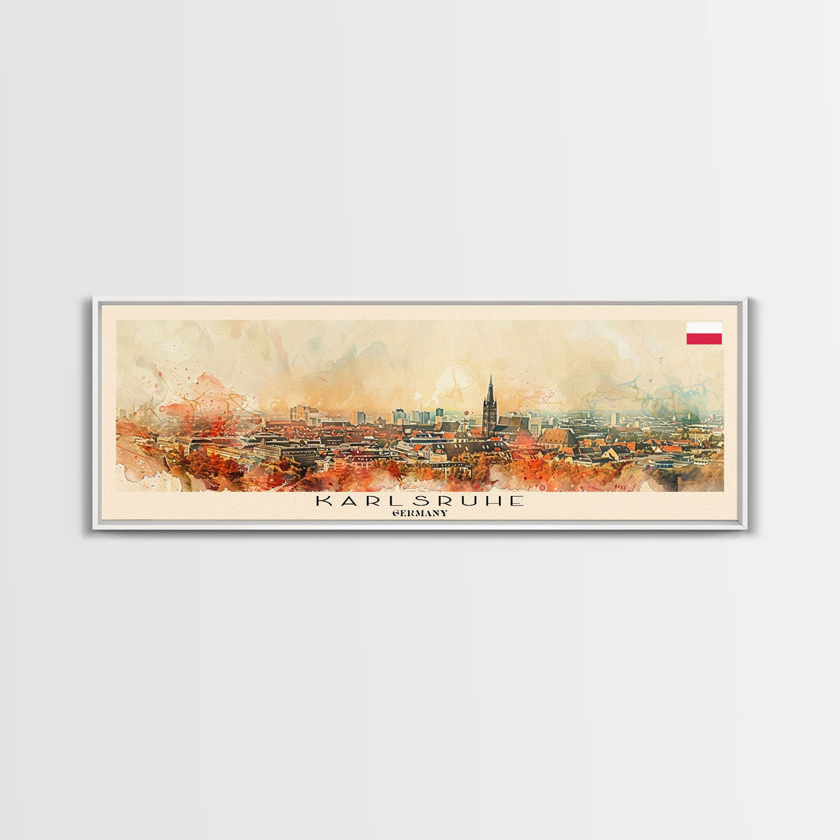 Karlsruhe Germany Panoramic Travel Poster, Framed Canvas Print or Metal Wall Art, Travel Art, Home Decor, Panoramic Painting, Midcentury Art