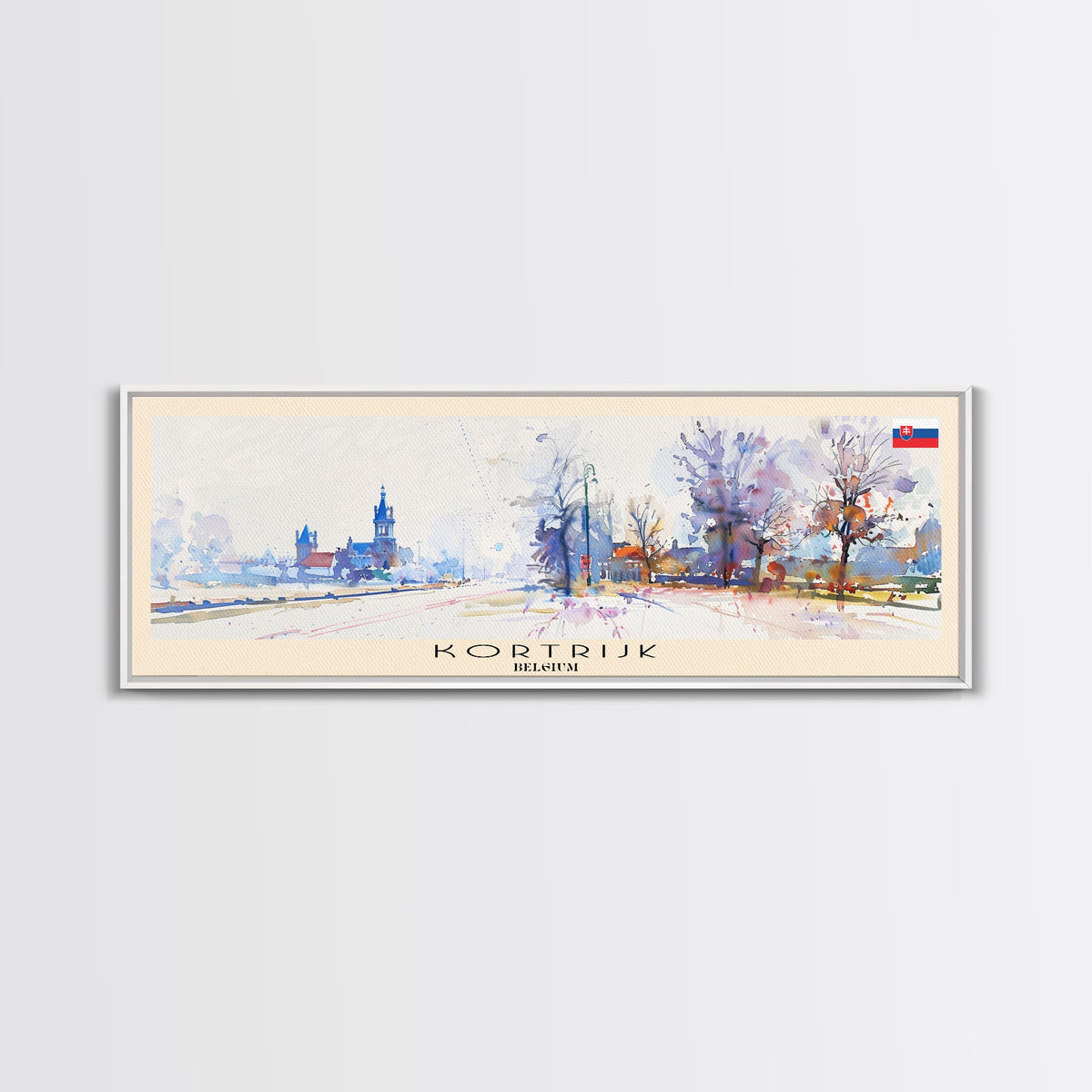 Kortrijk Belgium Travel Print Wall Art, Panoramic City Art, Travel Art, Wall Decor, Vacation Gift, Framed Canvas Print Or Metal Art