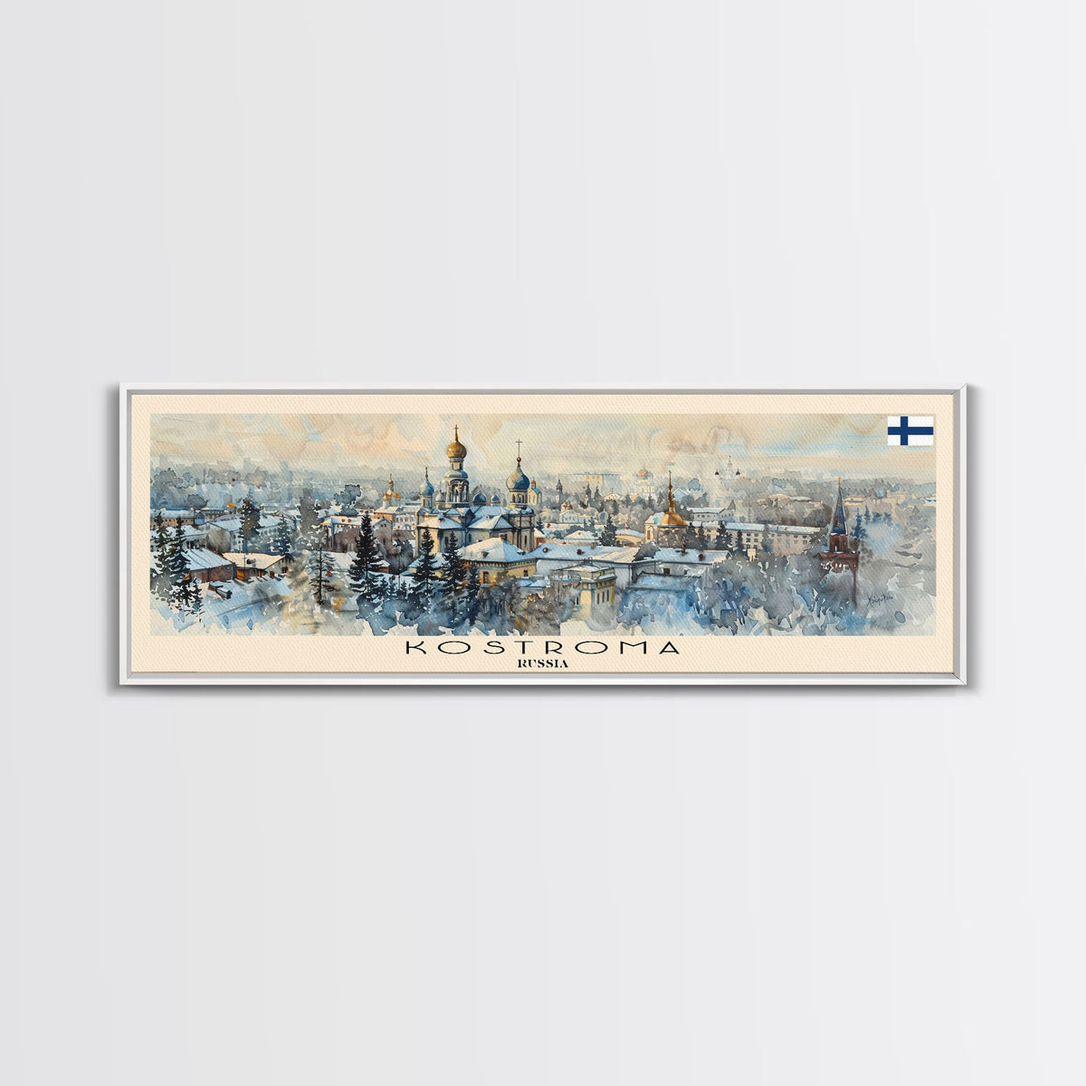 Kostroma Russia Panoramic Travel Poster, Framed Canvas Print or Metal Wall Art, Travel Art, Home Decor, Panoramic Painting, Midcentury Art
