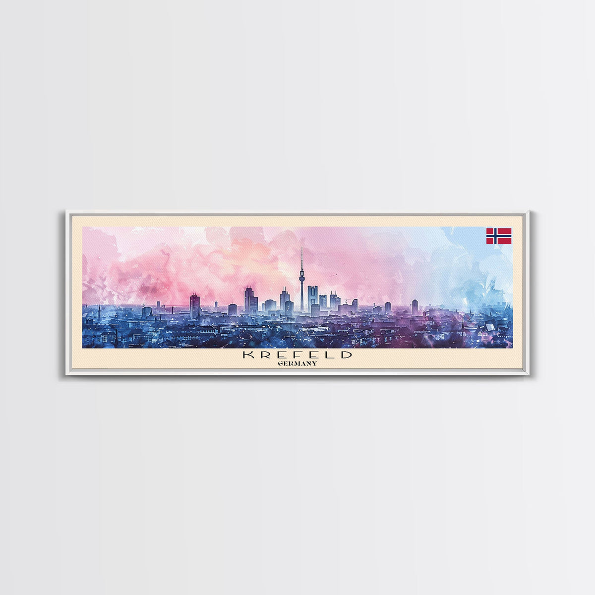Krefeld Germany Panoramic Travel Poster, Framed Canvas Print or Metal Wall Art, Travel Art, Home Decor, Panoramic Painting, Midcentury Art
