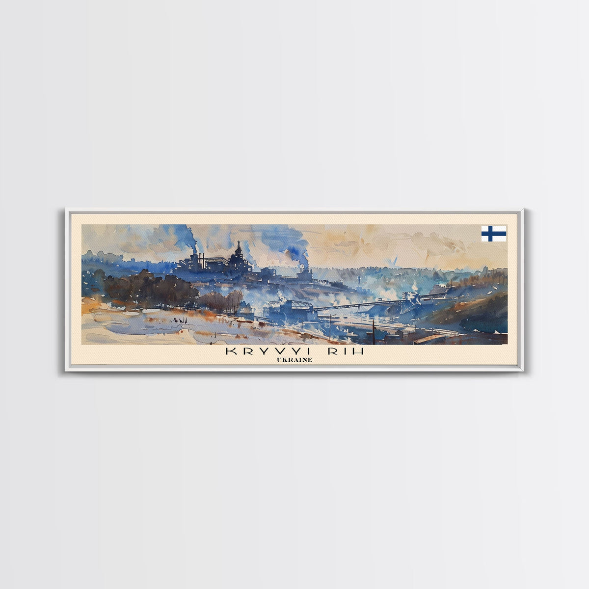 KryvyiRih Ukraine Panoramic Travel Poster, Framed Canvas Print or Metal Wall Art, Travel Art, Home Decor, Panoramic Painting, Midcentury Art