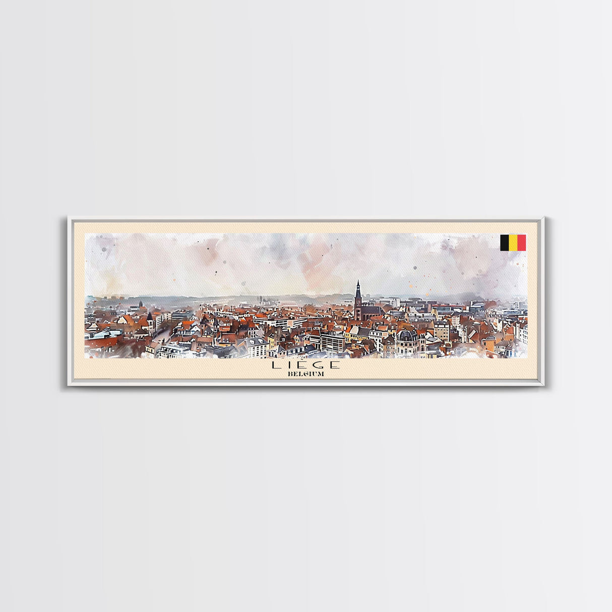 Liege Belgium Panoramic Travel Poster, Framed Canvas Print or Metal Wall Art, Travel Art, Home Decor, Panoramic Painting, Midcentury Art