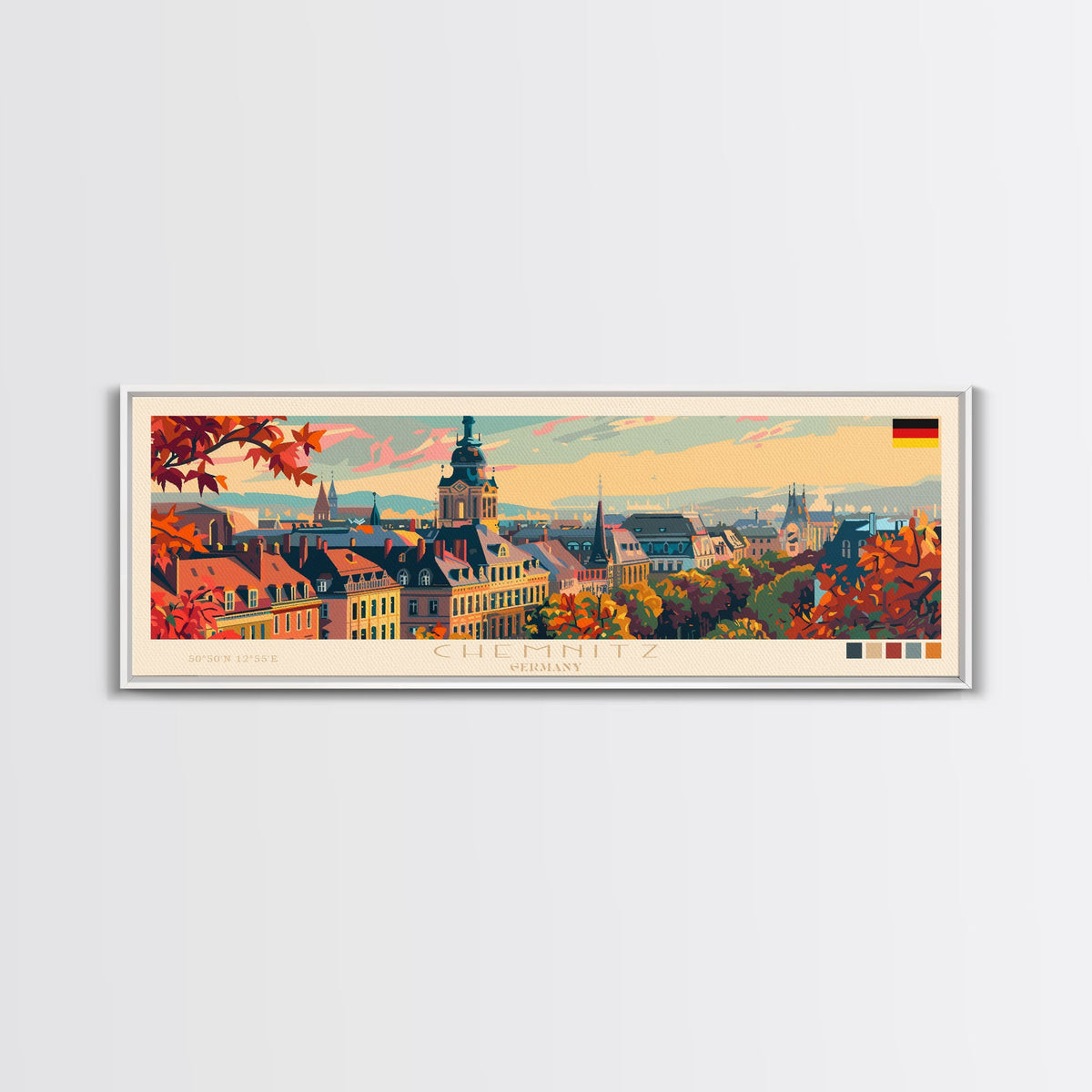 Chemnitz Germany Wall Art, Panoramic Travel Poster, Panoramic Framed Canvas Print, City Wall Art, Wall Hanging Home Decor, Travel Art