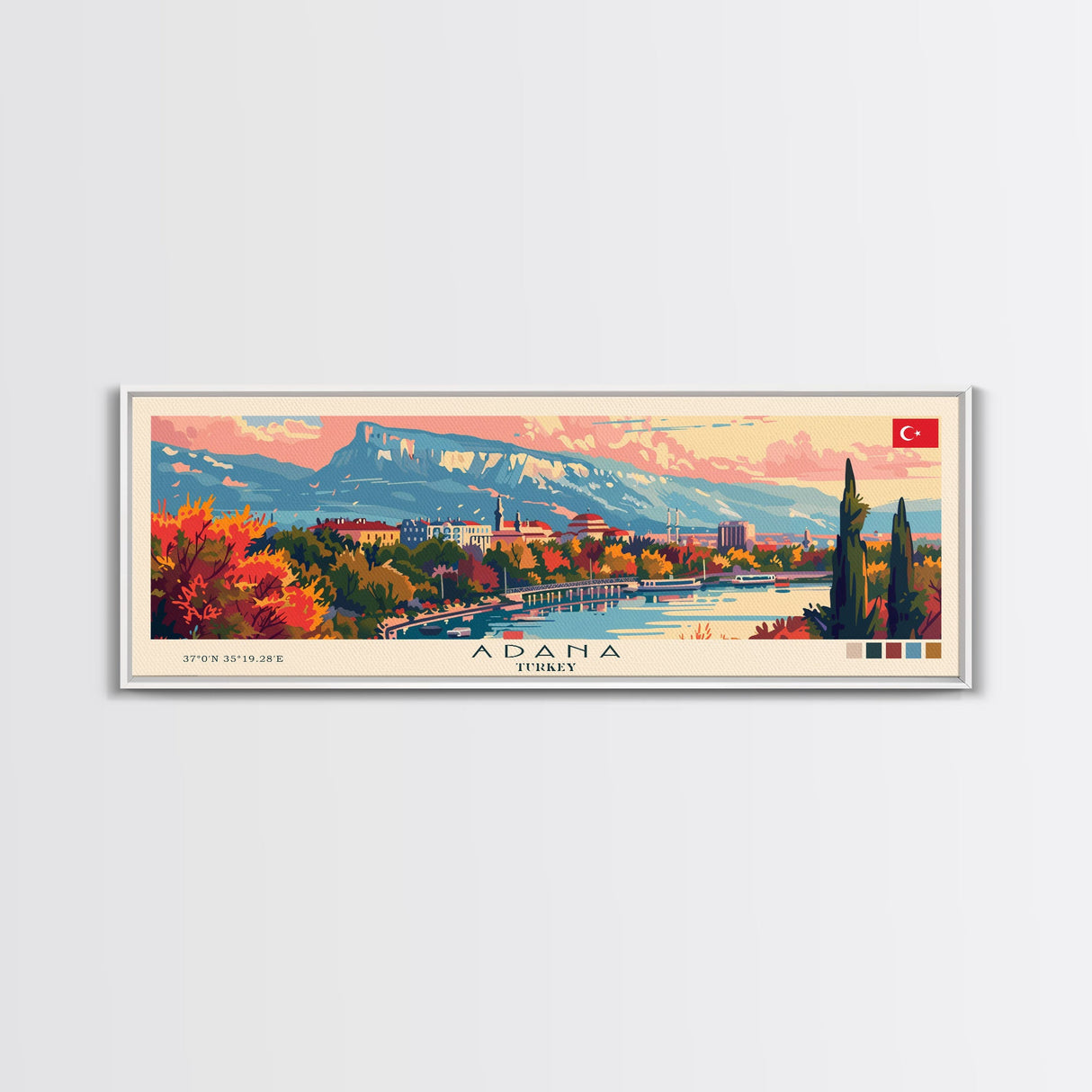 Adana Turkey Travel Art, City Art, Framed Canvas Print or Metal Wall Art, Europe Travel Poster, Panoramic Wall Art, Extra Wide Wall Art