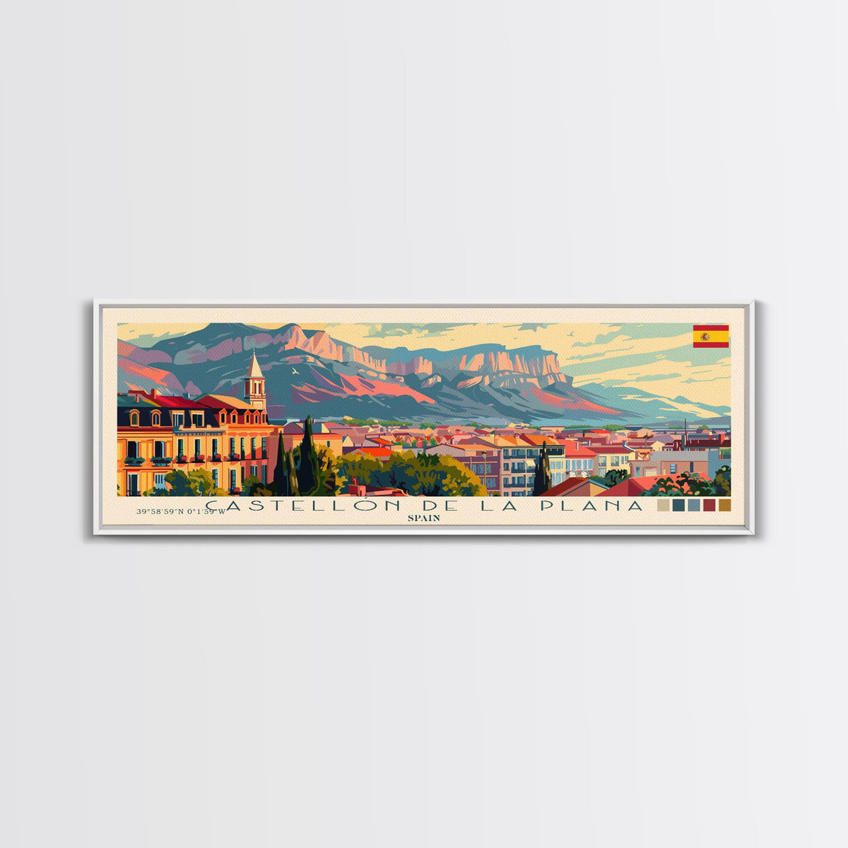 Castellon de la Plana Spain Wall Art, Panoramic Travel Poster, Panoramic Framed Canvas Print, City Wall Art, Wall Hanging Home Decor, Travel Art