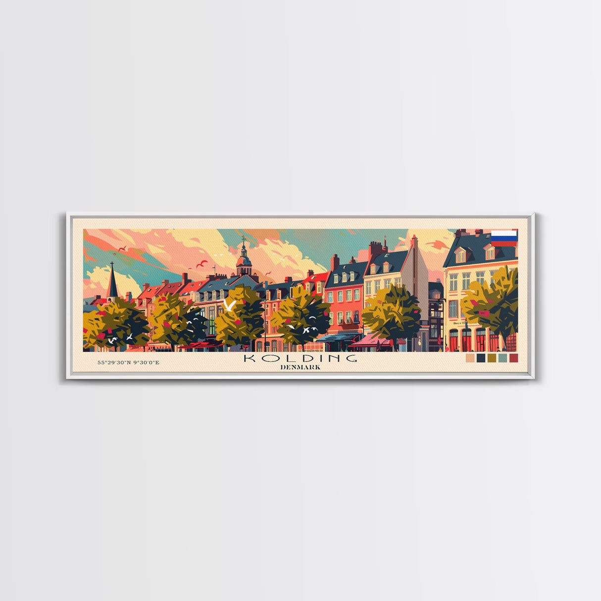 Kolding Denmark Travel Print Wall Art, Panoramic City Art, Travel Art, Wall Decor, Vacation Gift, Framed Canvas Print Or Metal Art
