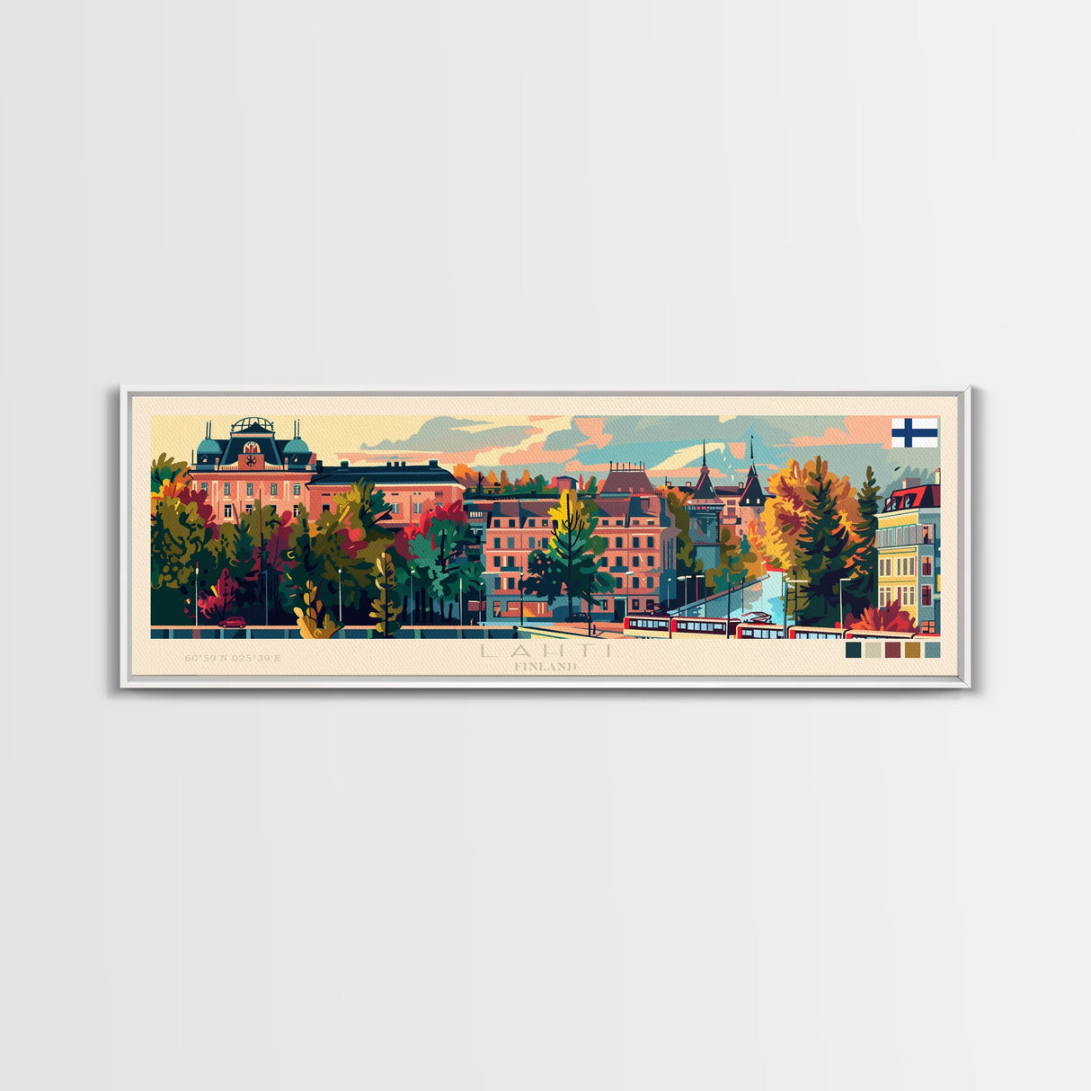 Lahti Finland Panoramic Travel Poster, Framed Canvas Print or Metal Wall Art, Travel Art, Home Decor, Panoramic Painting, Midcentury Art
