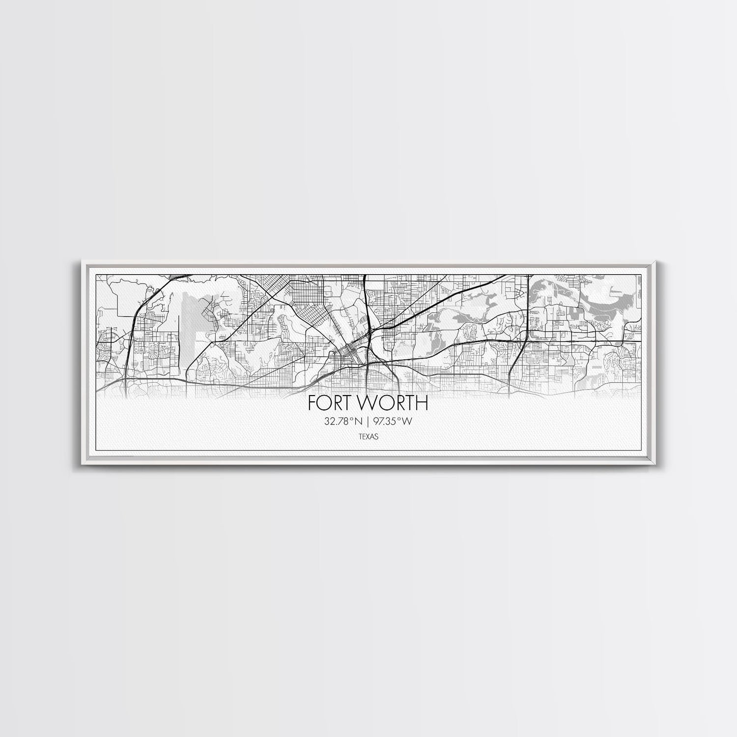 Panoramic Fort Worth City Map, Texas Art, Map Print, Minimalist Wall Art, Canvas Art, Housewarming Gift, Street Map Art, Closing Gift
