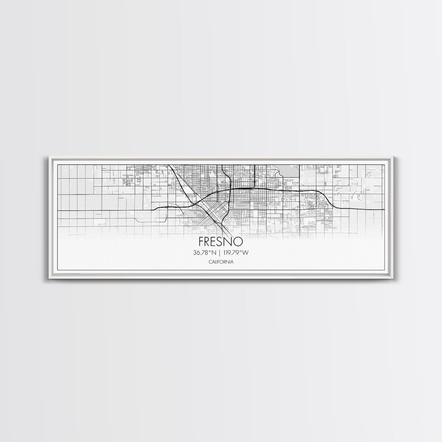 Panoramic Fresno City Map, California Art, Map Print, Minimalist Wall Art, Canvas Art, Housewarming Gift, Street Map Art, Closing Gift